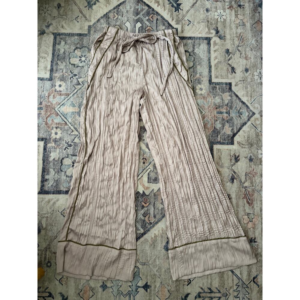 Free People Womens XS Crinkle Wide Leg Pants Tie Waist Boho